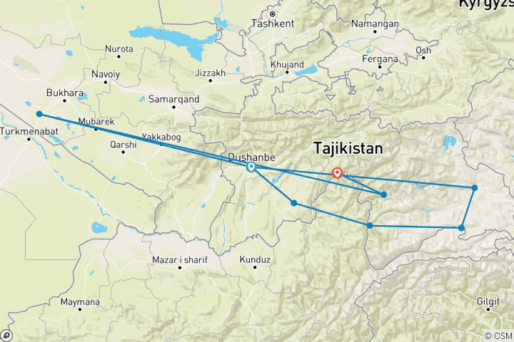 Map of Tajikistan Expedition: Pamir Highway & beyond