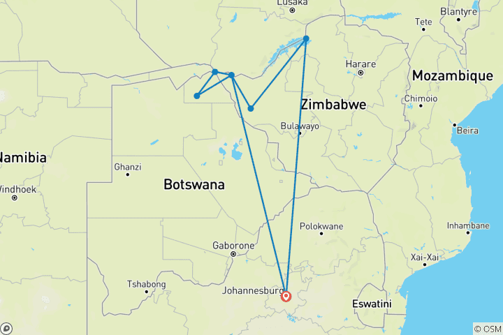 Map of Wilderness of Southern Africa: Safari by Land & Water  (Johannesburg to Victoria Falls) (2024)