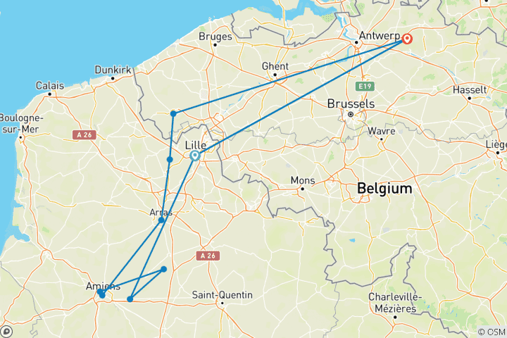 Carte du circuit ANZAC sur le front occidental