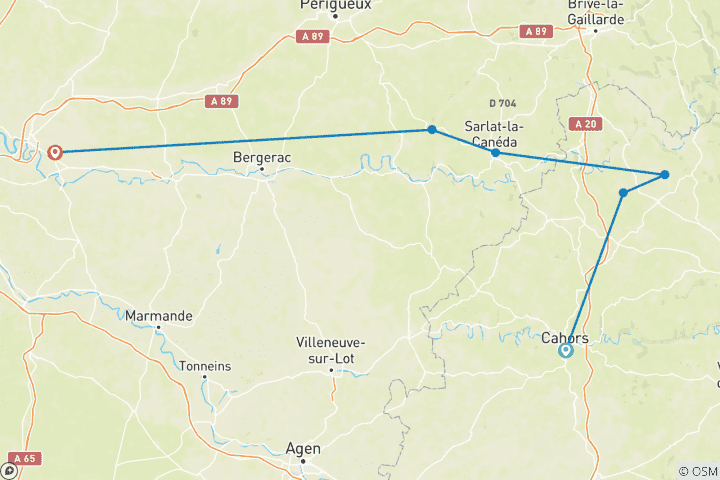 Map of Cycling the Dordogne Plus! the Vineyards of Bordeaux