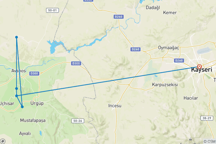 Karte von Kappadokien Highlights - 3 Tage