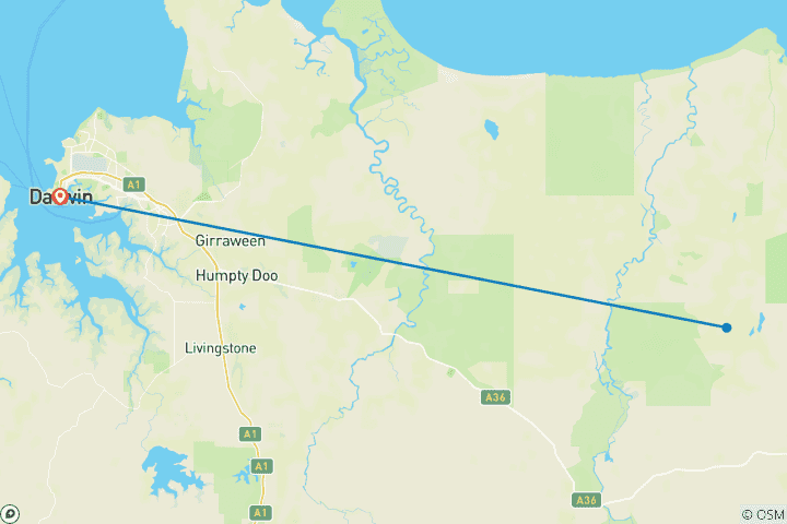 Kaart van Halve dag krokodillenjacht vanuit Darwin