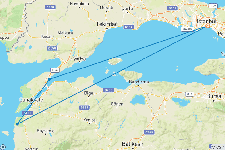 Carte du circuit Circuit de 2 jours à Gallipoli et Troie