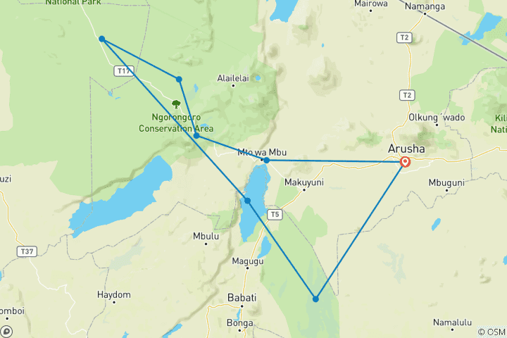 Map of 5 days walking Safari