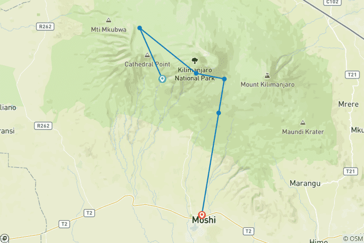 Map of 6 Days Kilimanjaro Trekking Machame Route