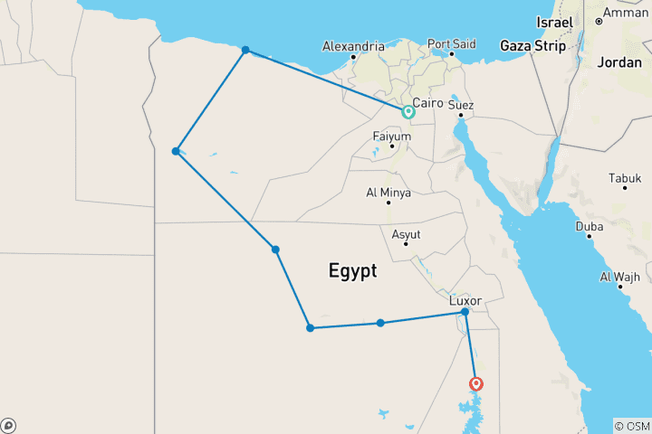 Mapa de 14 Días El Cairo, Siwa y Crucero por el Nilo
