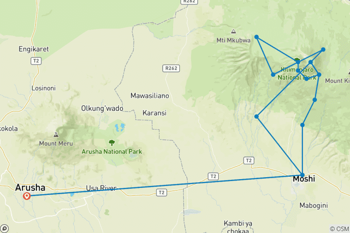 Map of Unforgettable Machame 7 Days
