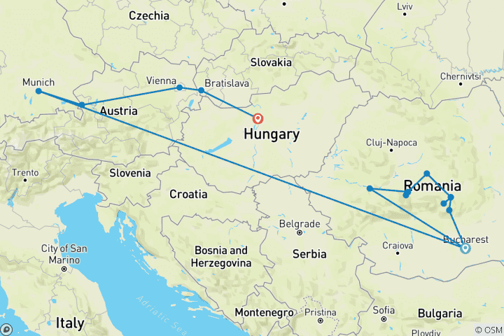 Carte du circuit Les meilleurs marchés de Noël d'Europe : de Bucarest à Budapest