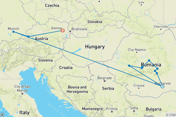 Carte du circuit Des marchés de Noël étonnants : De Bucarest à Vienne