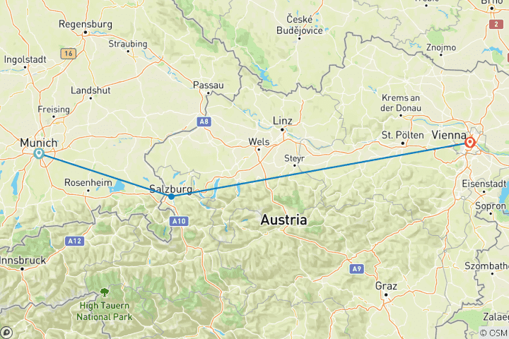 Map of Highlights of Christmas Markets: Munich to Vienna