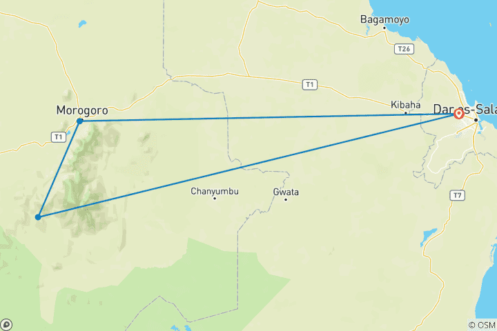 Map of Entdecken Sie die besten 5 Tage mit All-Inclusive Private Budget Safari ab Dar es Salaam nach Mikumi & Nyerere National Parks