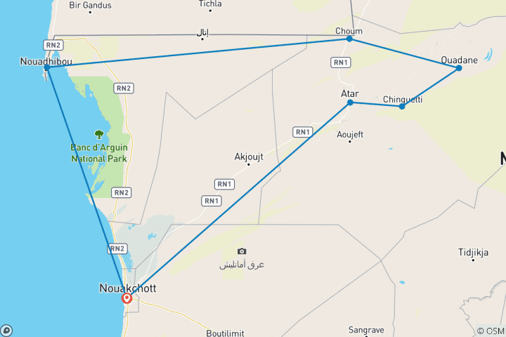 Map of 10 Days Tour in Mauritania