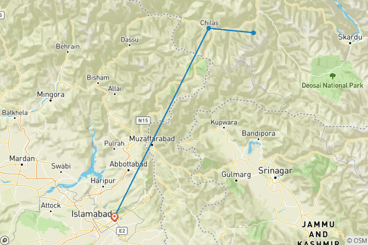 Map of Fairy Meadows Tour