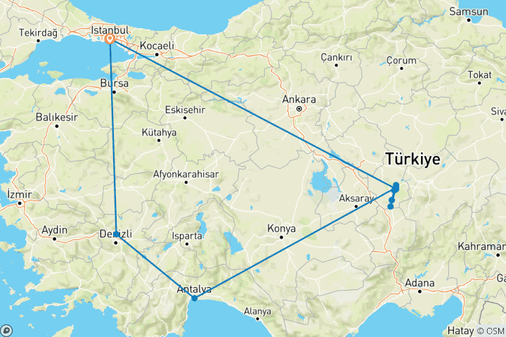 Kaart van Wonderen van Turkije (Istanbul, Cappadocië, Antalya, Pamukkale) - 8 DAGEN