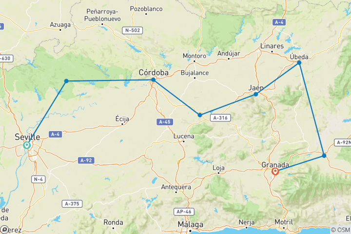 Mapa de Gran vuelta ciclista a Andalucía en 13 días