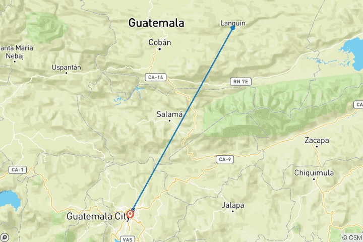 Kaart van Semuc Chapey & de grotten van Kamba – 3 dagen