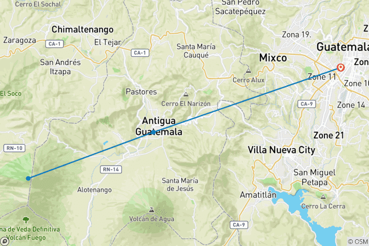 Map of Acatenango volcano on Share tour 3 days/2 nights