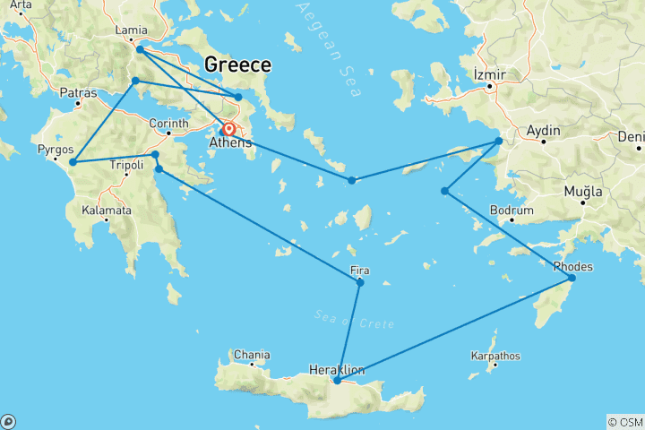 Karte von 12 Tage Klassisches Griechenland und Kreuzfahrt