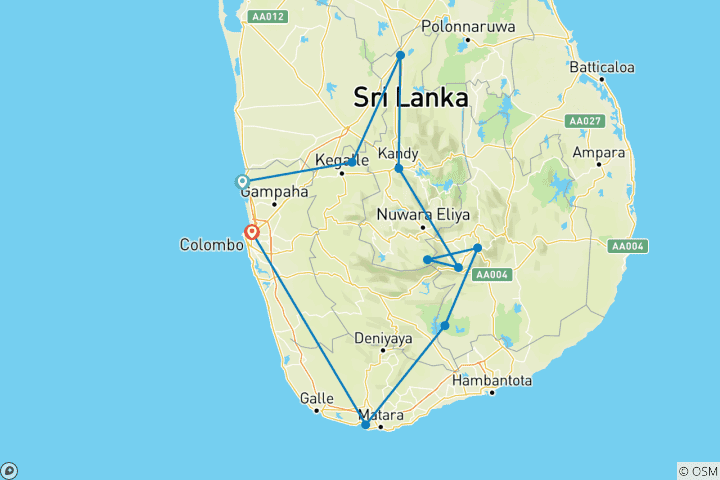 Mapa de Aventura en familia, Sri Lanka a tu ritmo y estilo - circuito privado