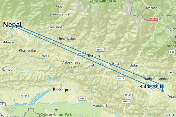 Map of Kathmandu and Pokhara Tour