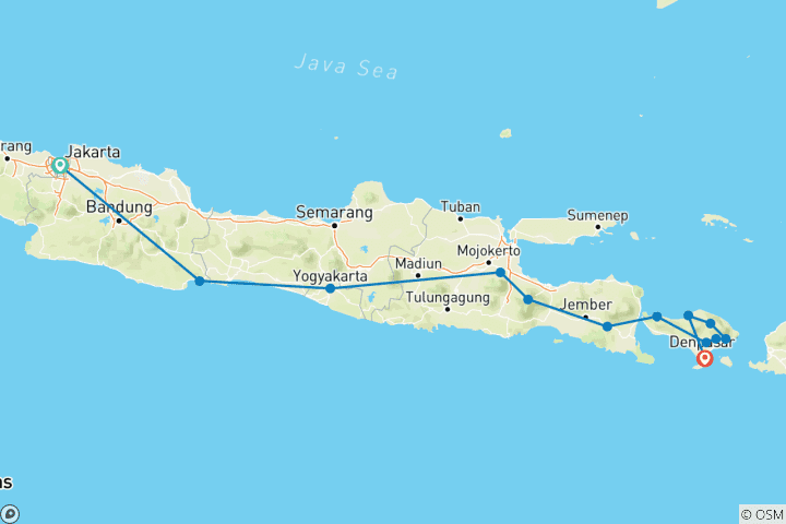 Carte du circuit Explorer Java et Bali (13 destinations)