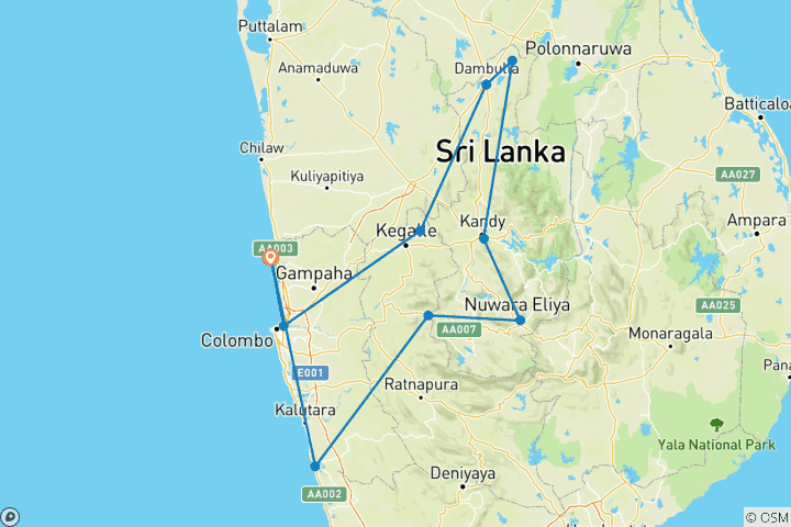 Map of Explore The Top Destination in Sri Lanka With in 8 Days