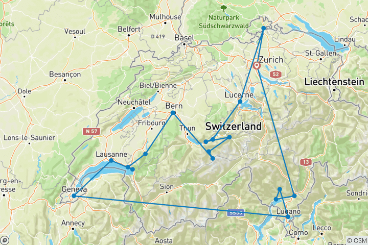 Kaart van Zwitserland Alles-in-één