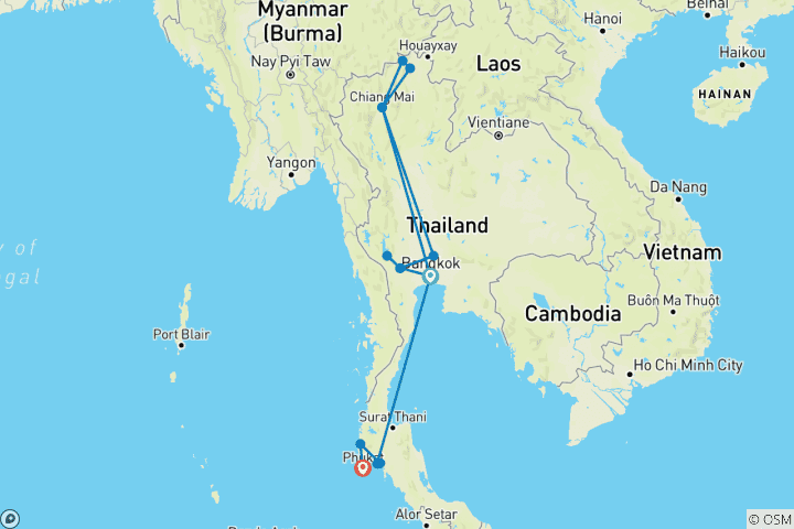 Carte du circuit Thaïlande Aventure Côte Ouest - Nov - Avr