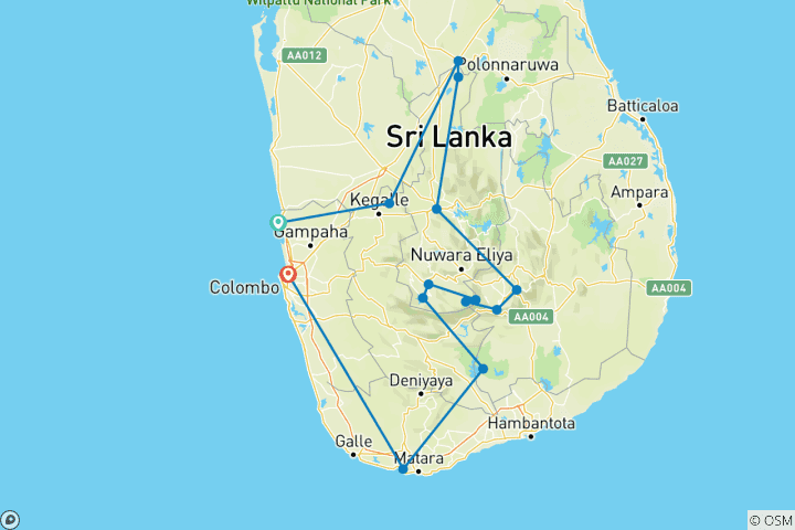 Carte du circuit Les points forts du Sri Lanka - circuit privé