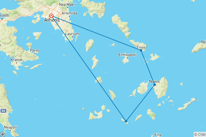 Map of Seaside escapism: Athens, Tinos, Naxos, Folegandros