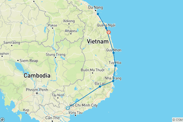 Map of Saigon to Hoian Bike Tour