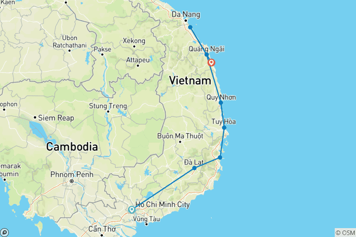 Map of Saigon to Hoian Bike Tour