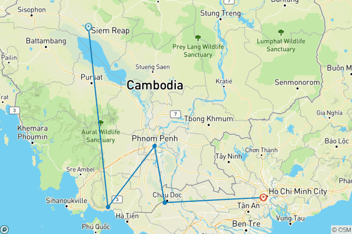 Carte du circuit Circuit vélo Cambodge- Vietnam