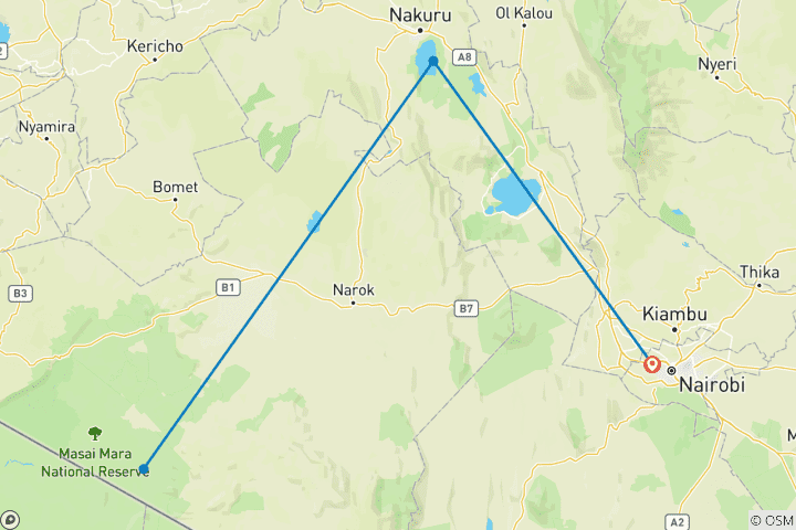 Carte du circuit Nos meilleurs safaris familiaux de 4 jours au Kenya - Les safaris familiaux les plus abordables au Kenya