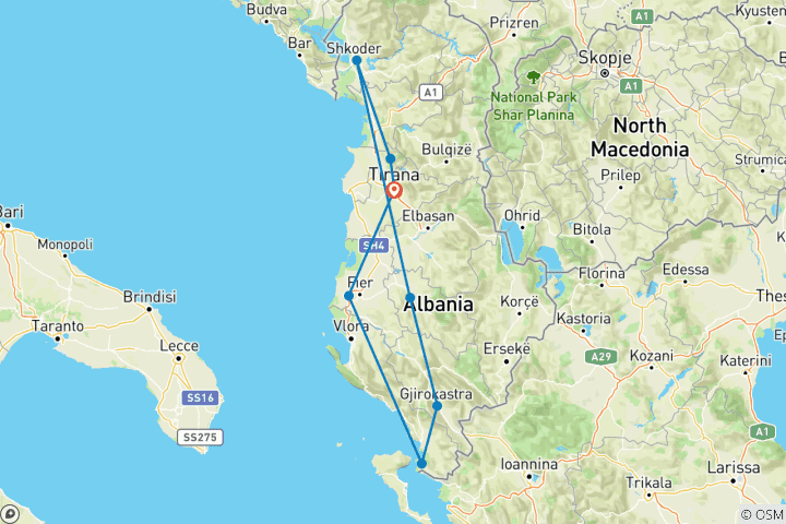 Carte du circuit Circuit standard de 8 jours en Albanie - incluant 3 sites de l'Unesco