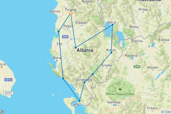 Carte du circuit Albanie - Circuit de 12 jours