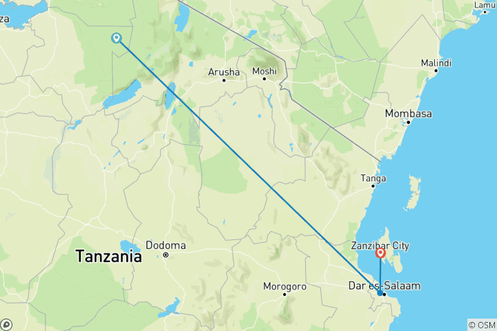 Mapa de Vive Tanzania en 10 días: Safari completo de gama media alta desde Dar es Salaam