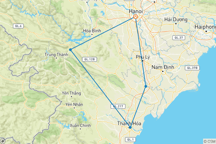 Map of Northern Vietnam Cycling: Mai Chau to Pu Luong