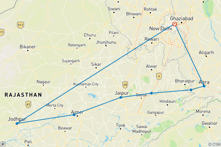 Mapa de Circuito de aventura gastronómica en Rajastán - 8 días