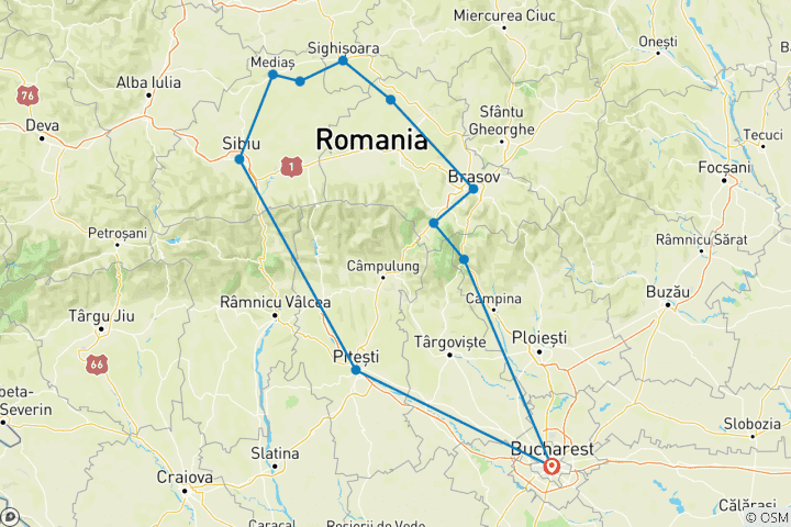 Carte du circuit Les délices de la Transylvanie : Des villes médiévales aux châteaux enchanteurs et aux paysages de contes de fées - DÉPARTS GARANTIS