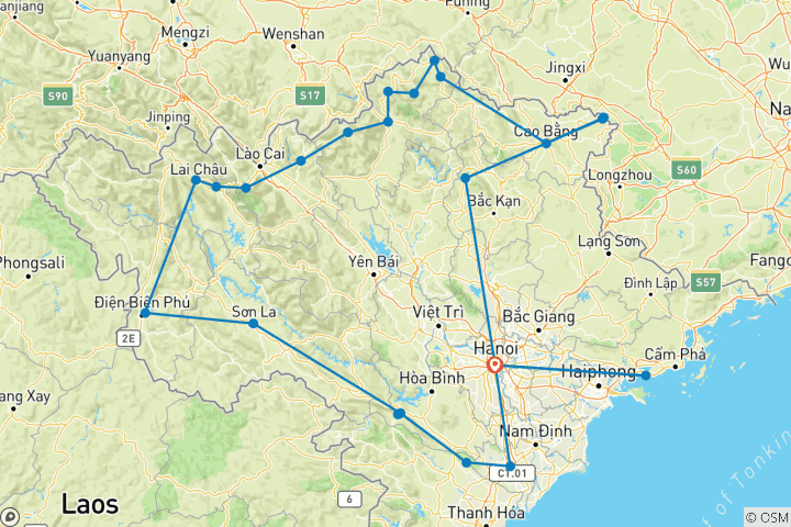 Kaart van Noord-Vietnam diepgaand – van de bergen naar de zee – 20 dagen