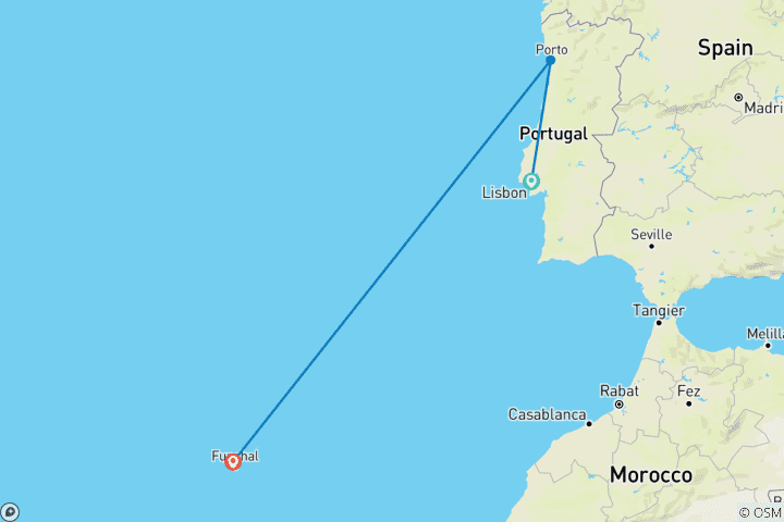 Carte du circuit Lisbonne, Porto et Madère
