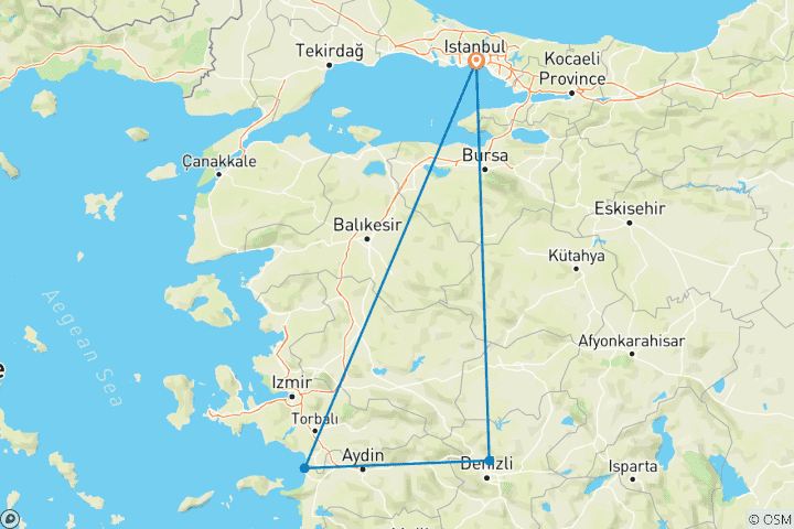 Kaart van 2 dagen Efeze&Pamukkale Rondreis door vanuit Istanbul