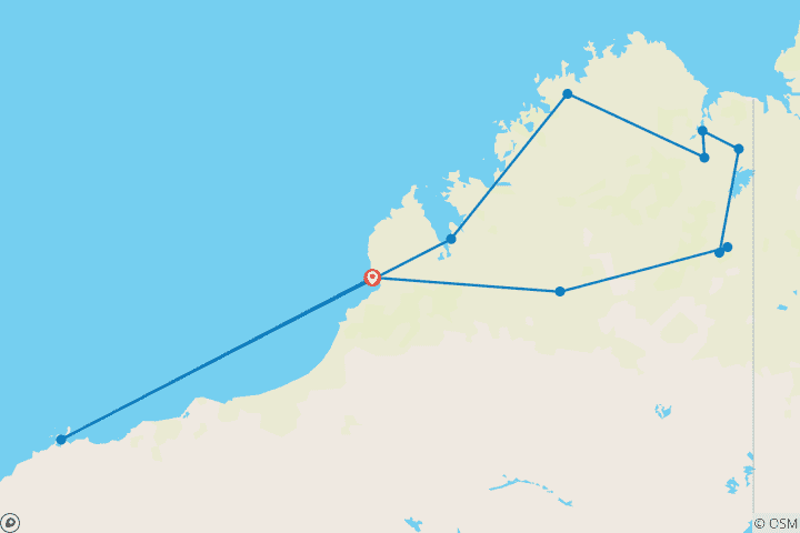 Map of Kimberley 21 Day "Nulla Nulla" 4WD Camping Safari