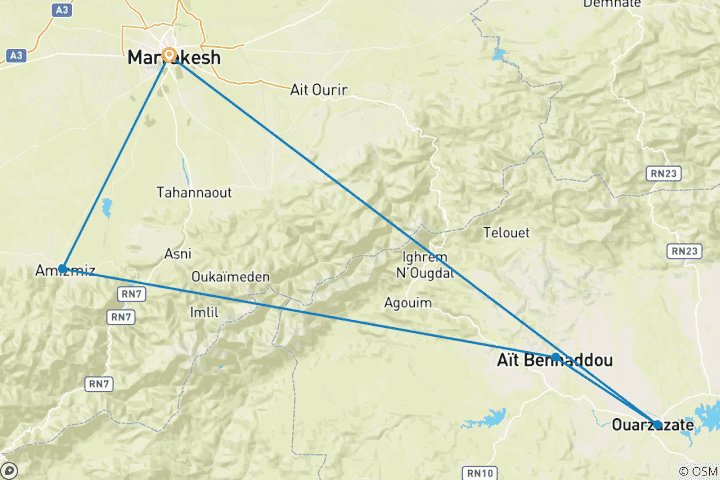 Karte von Große Wüstentour & Wandern im Atlasgebirge - 7 Tage