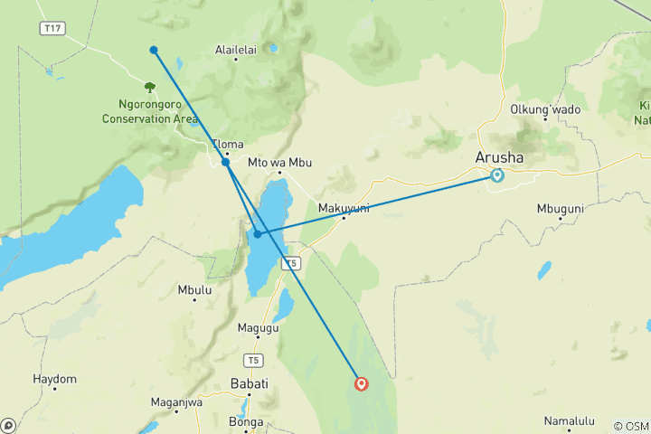 Map of Taste of Tanzania - 3 days Adventure Safari