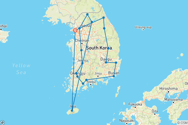 Carte du circuit 2025 Arrivée en Corée avec l'île de Jeju en 16 jours : Une expérience tout compris sur mesure