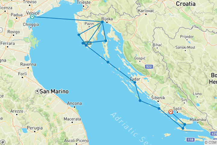 Karte von Atemberaubendes Kroatien Land & Kreuzfahrt