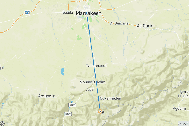 Map of Luxury Marrakech & Atlas Mountains - 7 Days