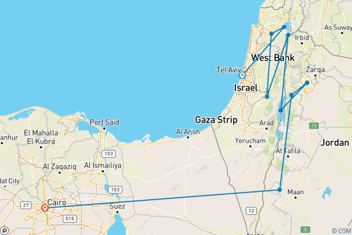 Carte du circuit Israël, Jordanie et Egypte - Le chemin de la paix